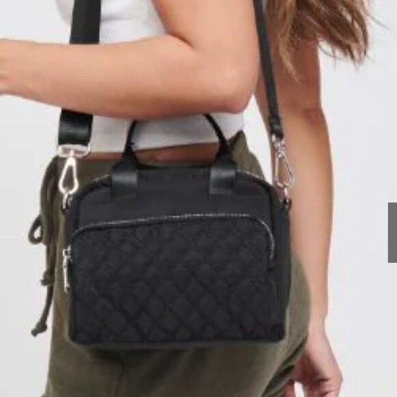 Sol and Selene Rejoice Black Quilted Crossbody Bag Top Handle Medium Bag Purse - Picture 3 of 12